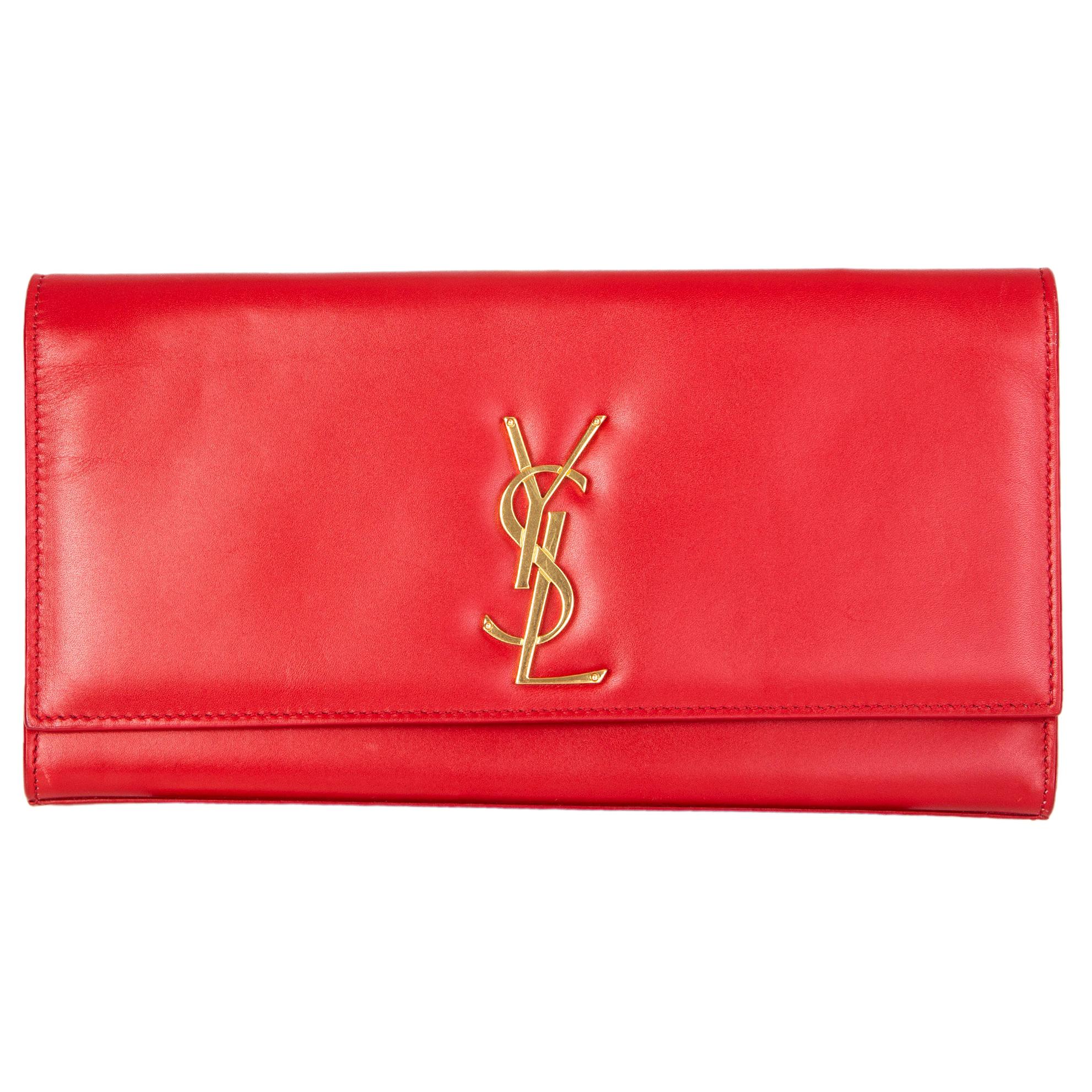 SAINT LAURENT red leather KATE FLAP Clutch Bag