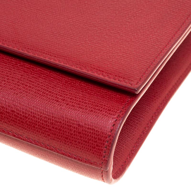 Saint Laurent Red Leather Large Chyc Clutch 6