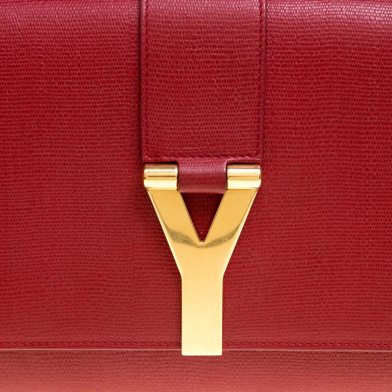 Saint Laurent Red Leather Large Chyc Clutch 6