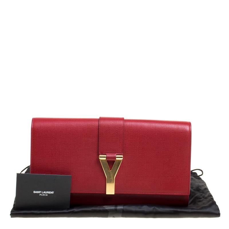 Saint Laurent Red Leather Large Chyc Clutch 7