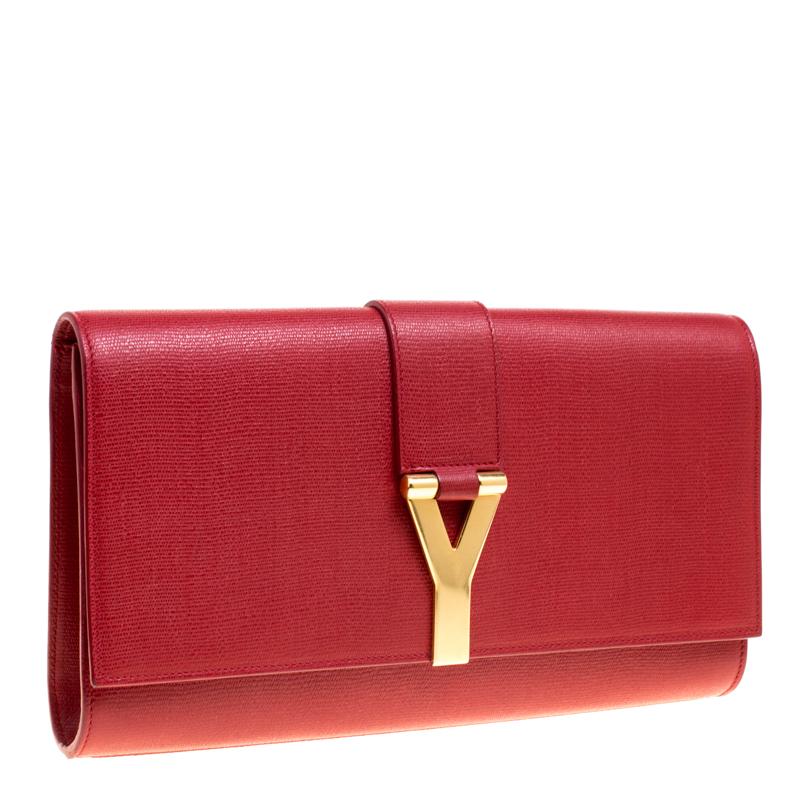 Women's Saint Laurent Red Leather Large Chyc Clutch