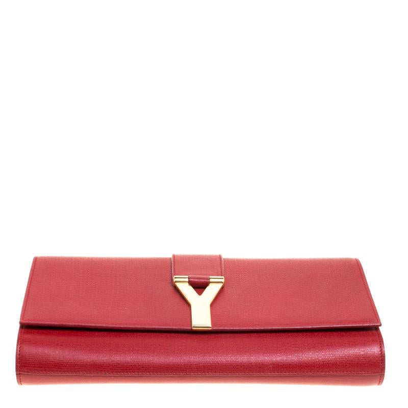 Saint Laurent Red Leather Large Chyc Clutch 2