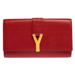 Saint Laurent Red Leather Large Chyc Clutch