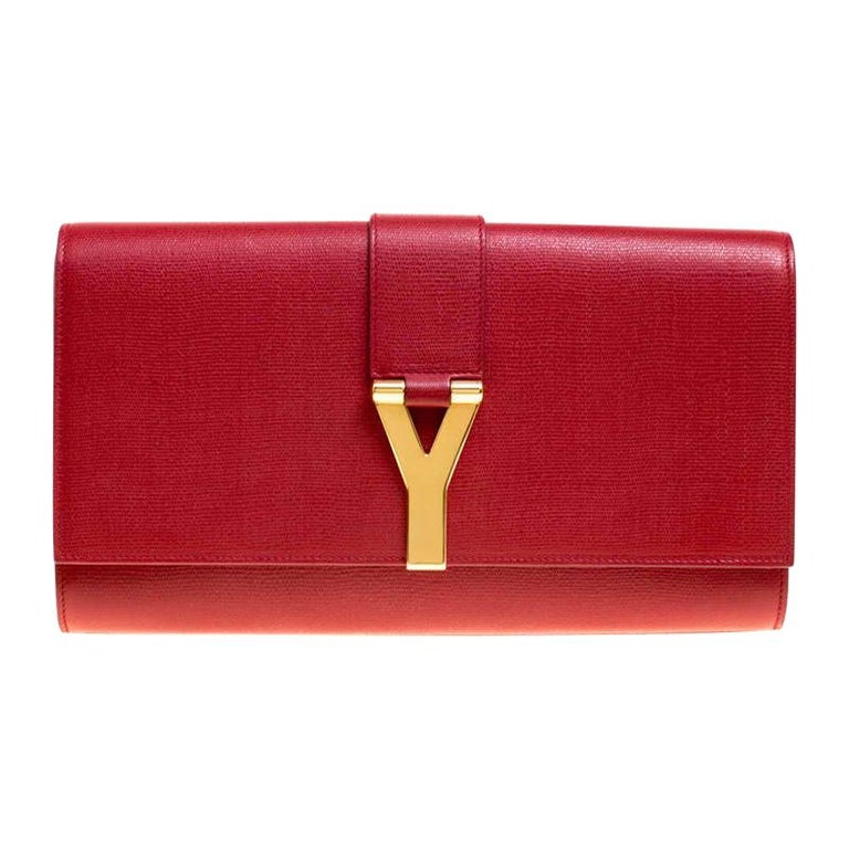 Saint Laurent Red Leather Large Chyc Clutch For Sale at 1stDibs