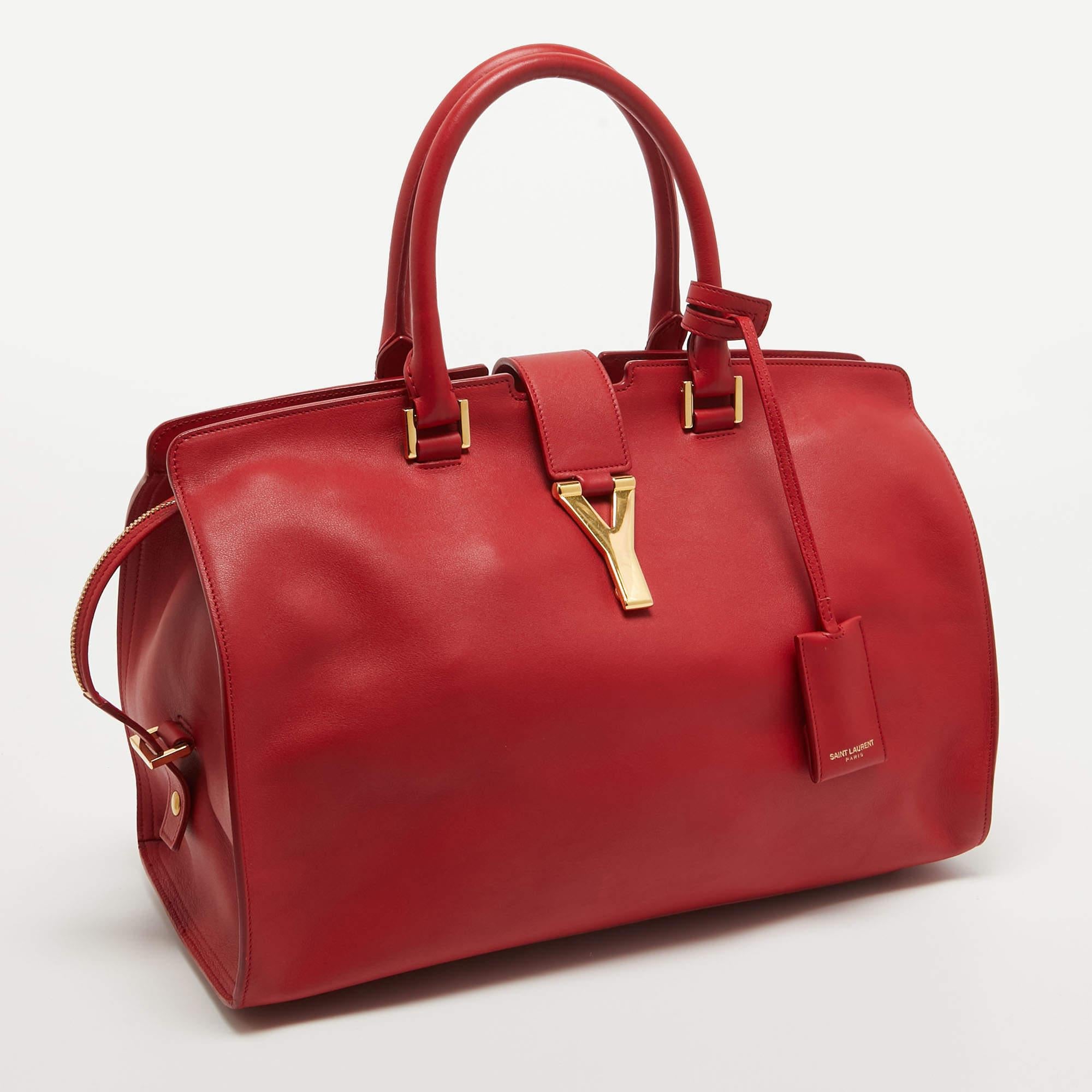 Saint Laurent Red Leather Medium Cabas Chyc Tote 11