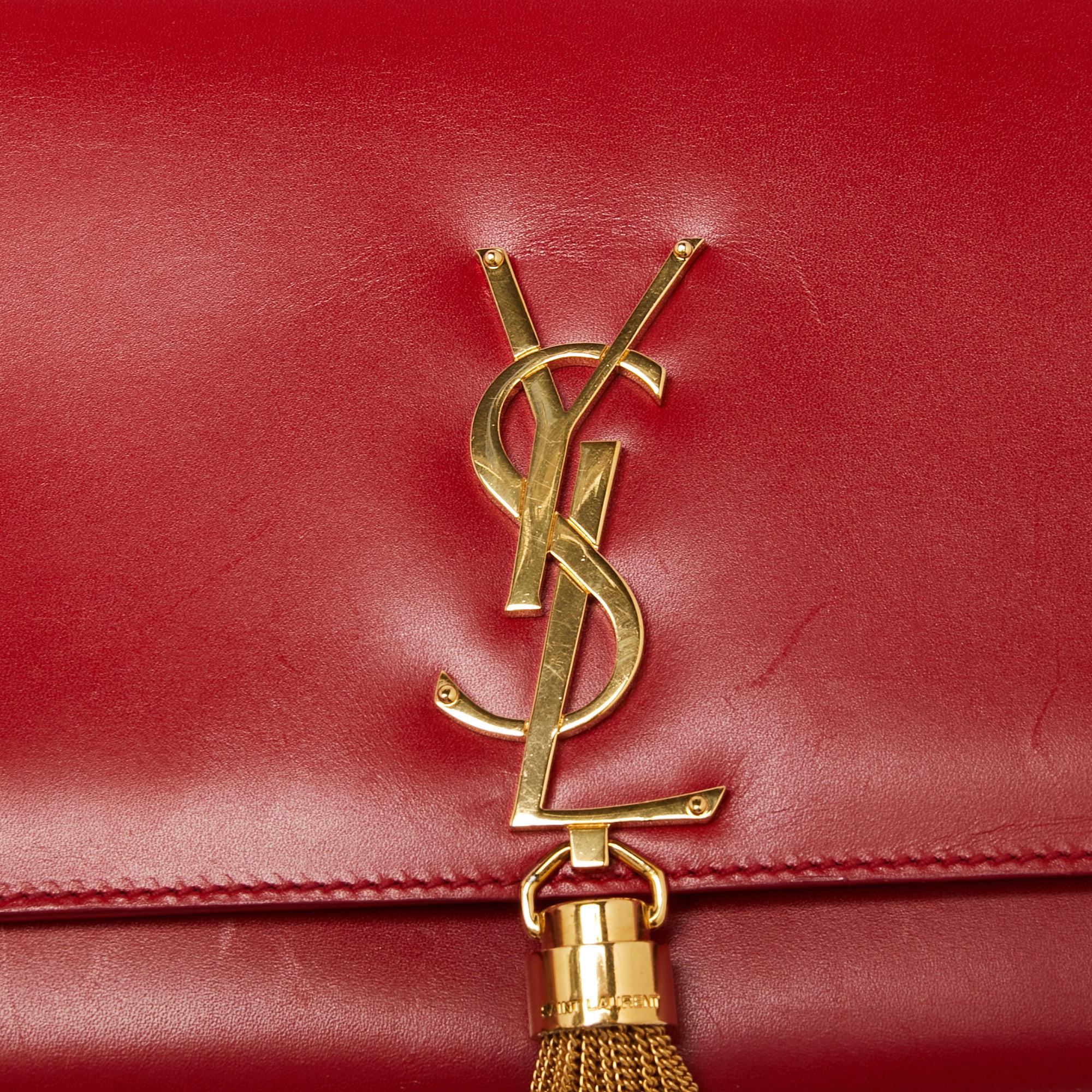 Saint Laurent Red Leather Medium Kate Tassel Shoulder Bag In Good Condition In Dubai, Al Qouz 2