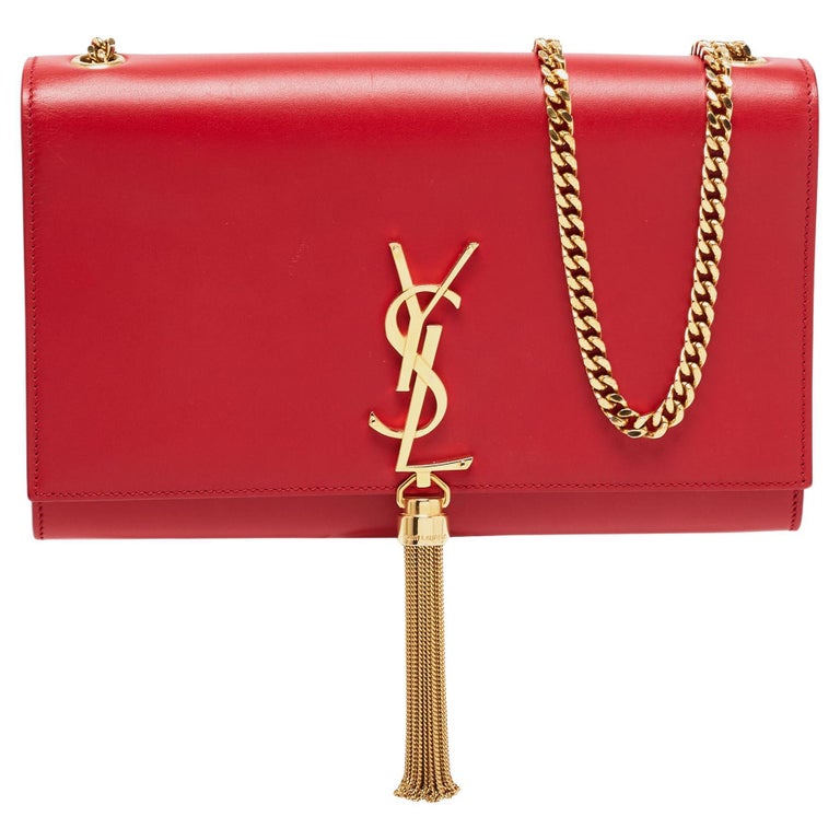 Saint Laurent Red Leather Medium Kate Tassel Shoulder Bag For Sale at