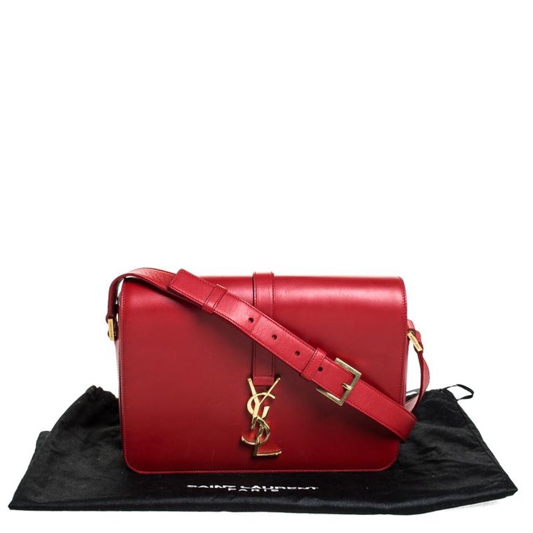 Saint Laurent Red Leather Medium Monogram Université Flap Shoulder Bag