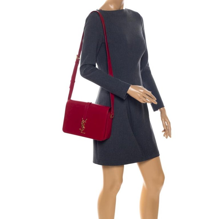 Saint Laurent Red Leather Medium Monogram Université Flap Shoulder Bag
