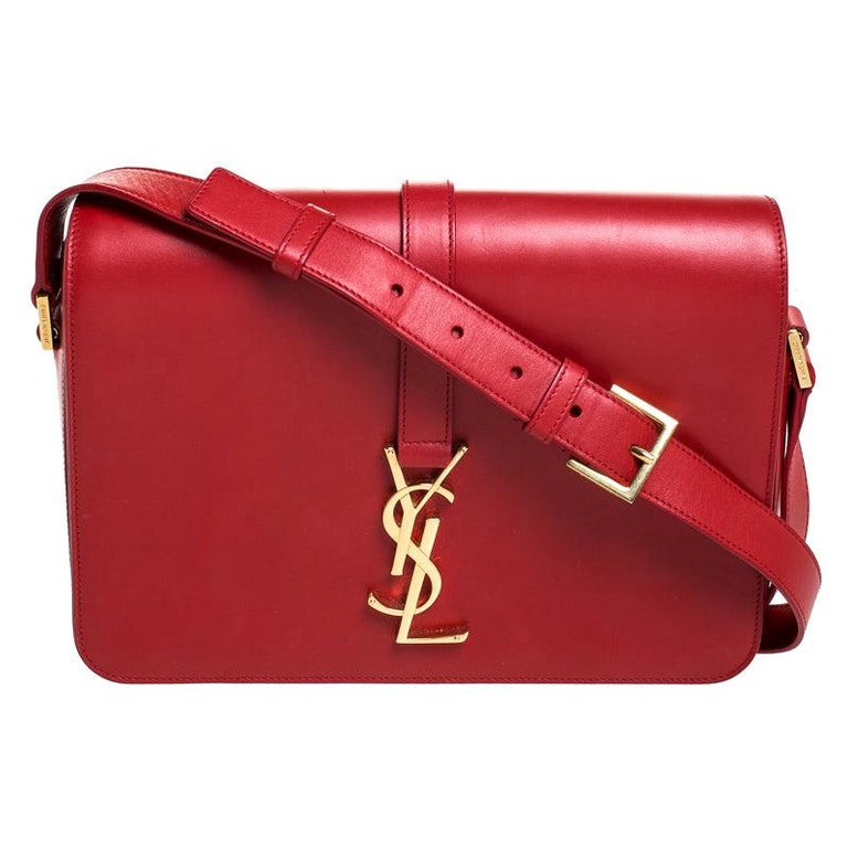 Saint Laurent Red Leather Medium Monogram Université Flap Shoulder Bag