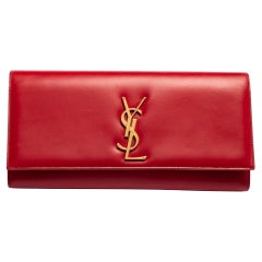Saint Laurent Red Leather Monogram Cassandre Clutch