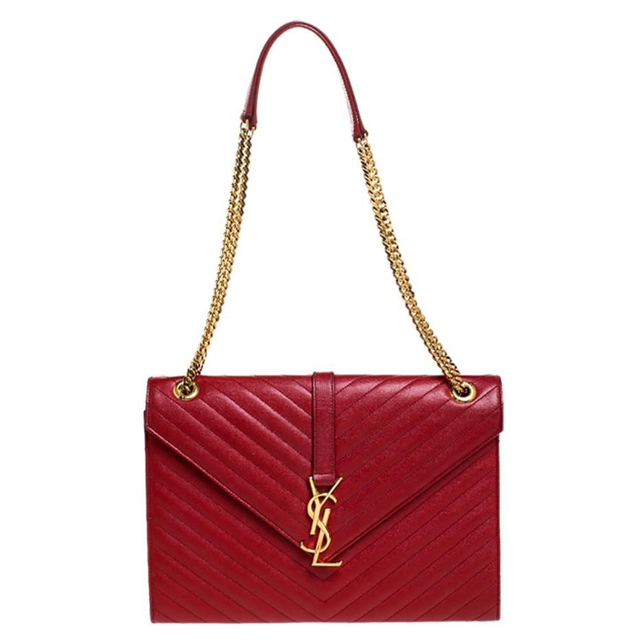 Saint Laurent Red Leather Monogram Envelope Shoulder Bag For Sale at ...