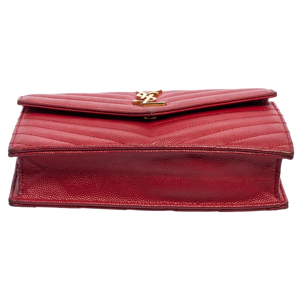 Saint Laurent Red Leather Monogram Wallet on Chain 5