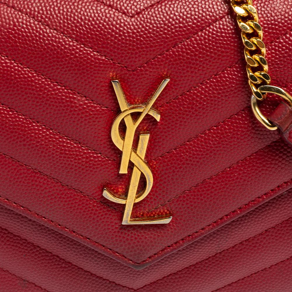 Saint Laurent Red Leather Monogram Wallet on Chain 2