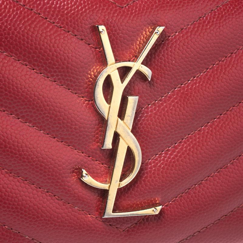 Saint Laurent Red Leather Monogram Zip Around Wallet