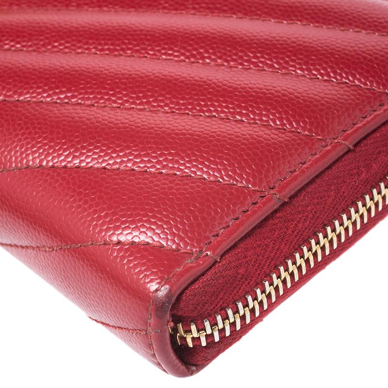 Saint Laurent Red Leather Monogram Zip Around Wallet 2