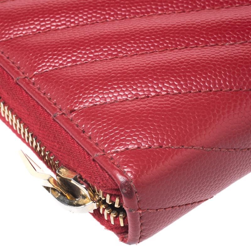 Women's Saint Laurent Red Leather Monogram Zip Around Wallet