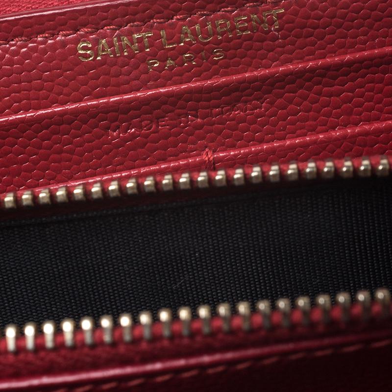 Saint Laurent Red Leather Monogram Zip Around Wallet 2