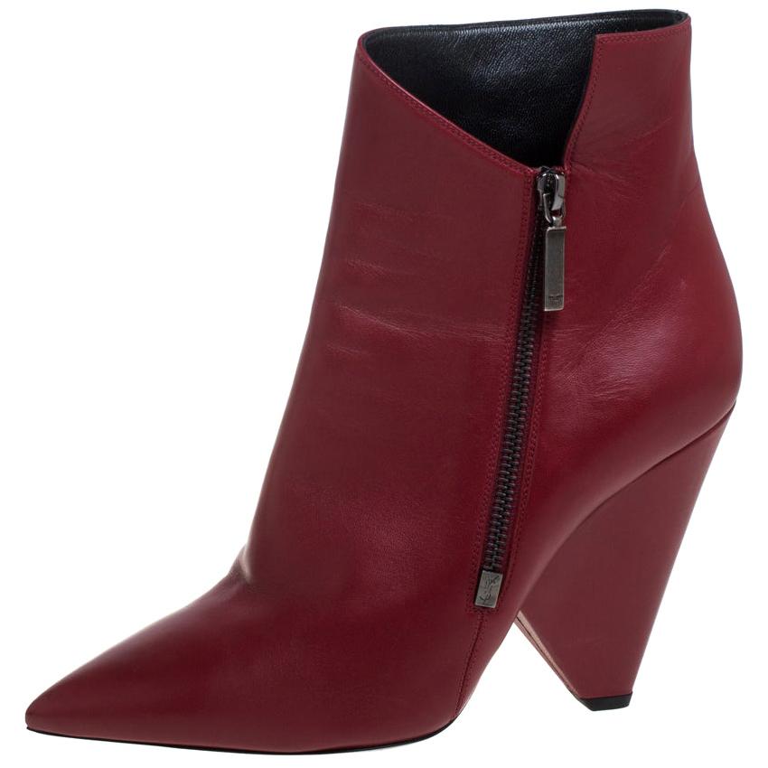 Saint Laurent Red Leather Niki Ankle Boots Size 40