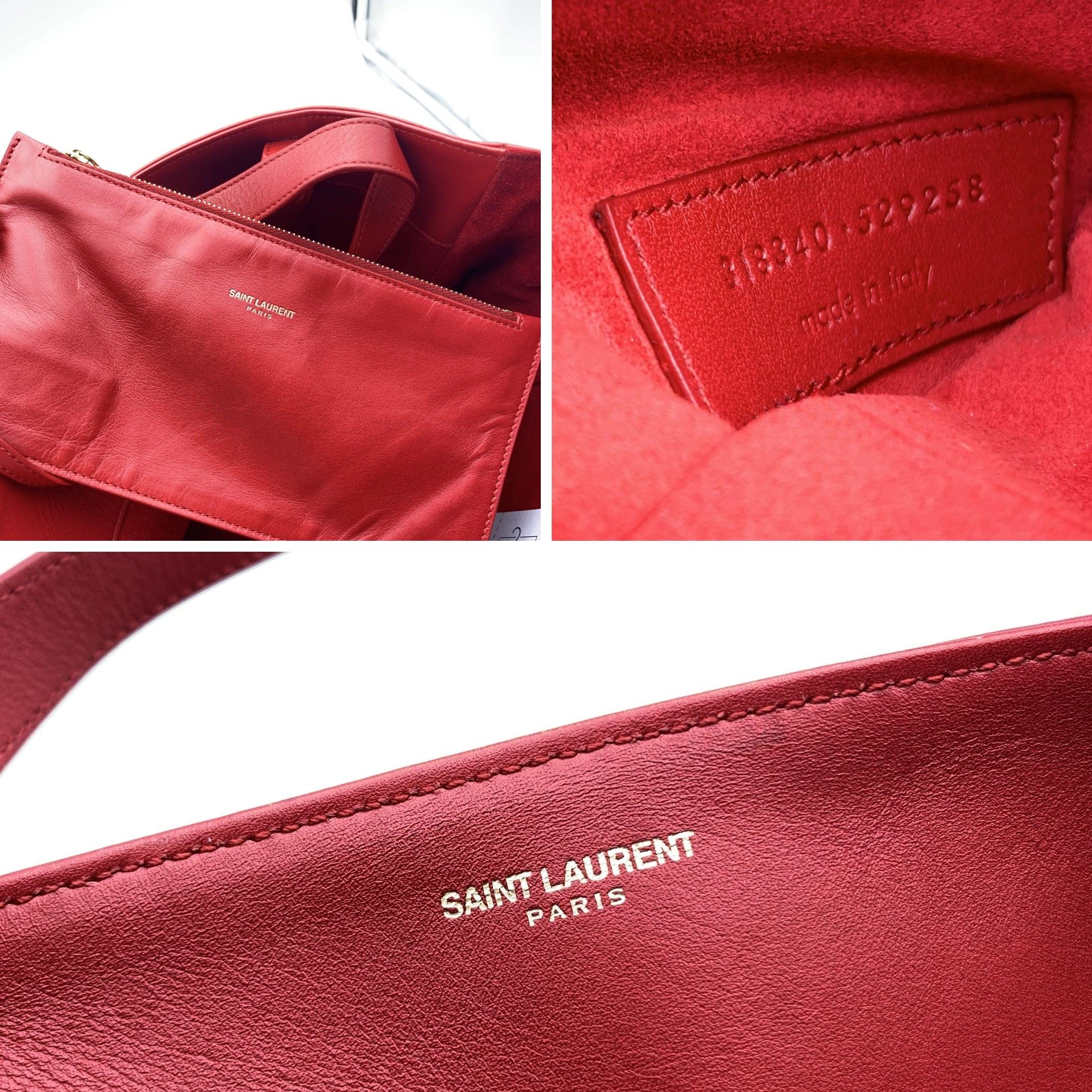 Women's Saint Laurent Red Leather North South Reversible Tote Shopping Bag