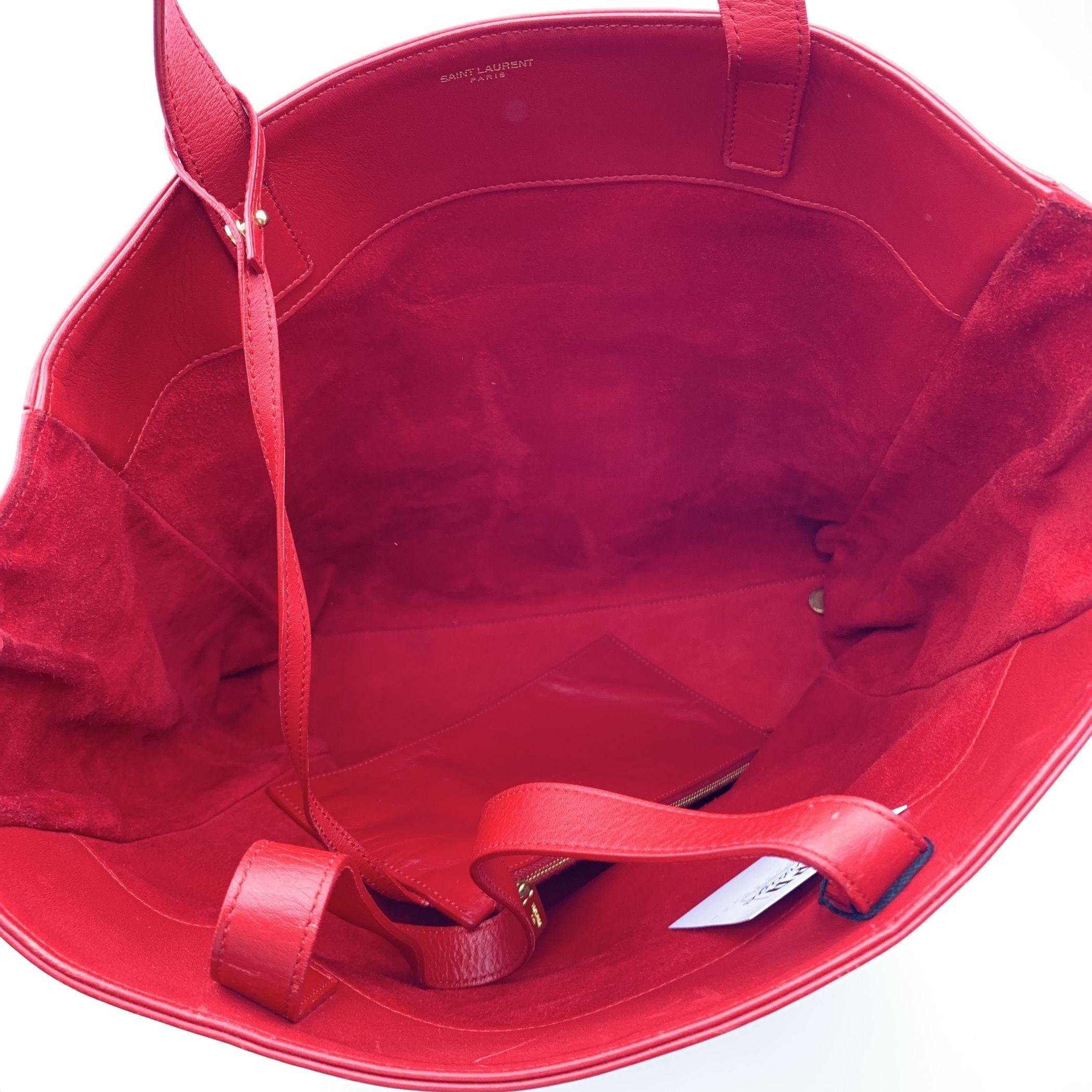Saint Laurent Red Leather North South Reversible Tote Shopping Bag 2