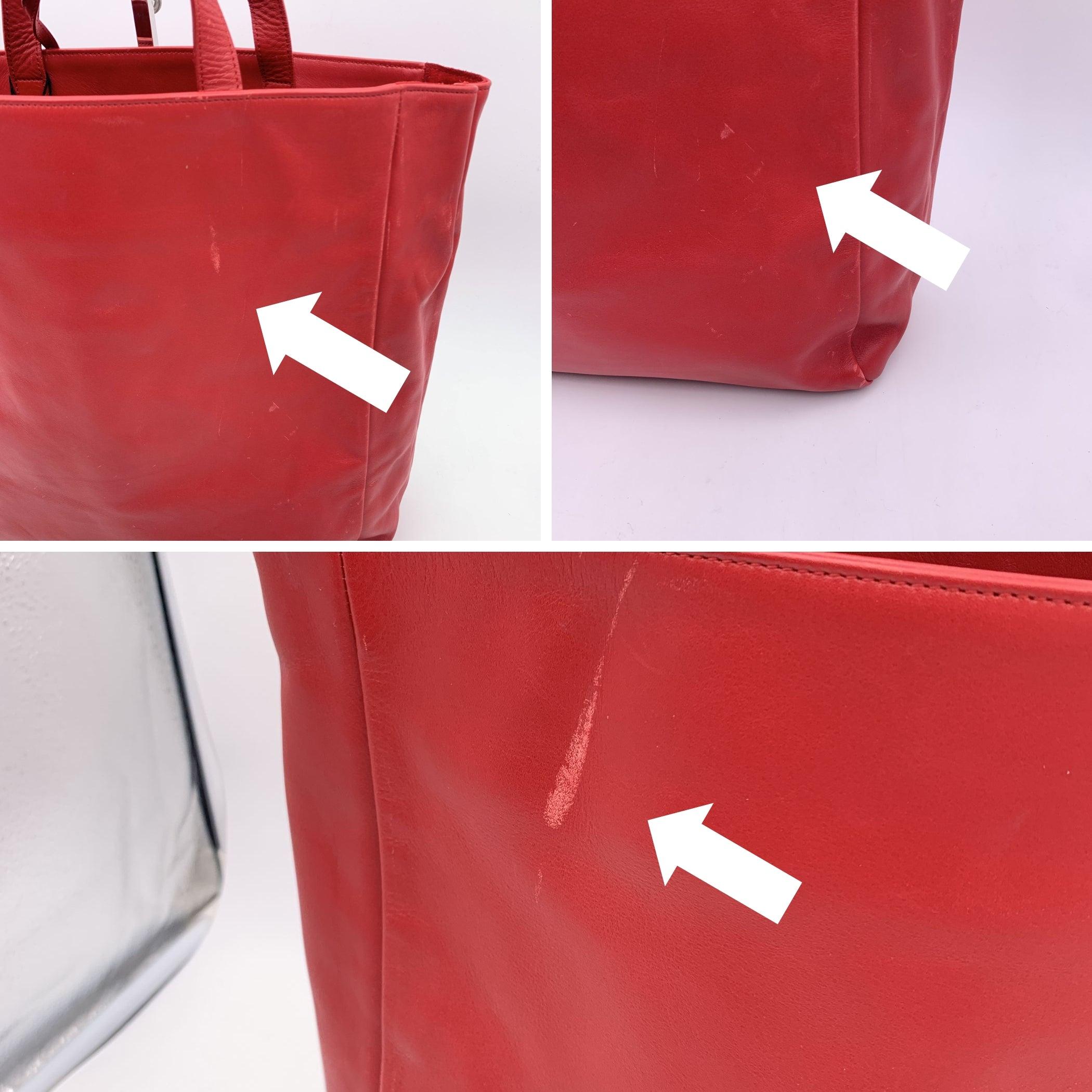 Saint Laurent Red Leather North South Reversible Tote Shopping Bag 3