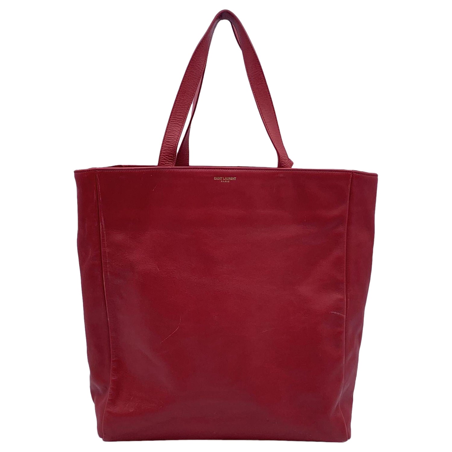 Saint Laurent Red Leather North South Reversible Tote Shopping Bag