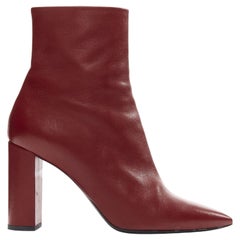 SAINT LAURENT red leather point toe block heeled ankle boots EU39 US9