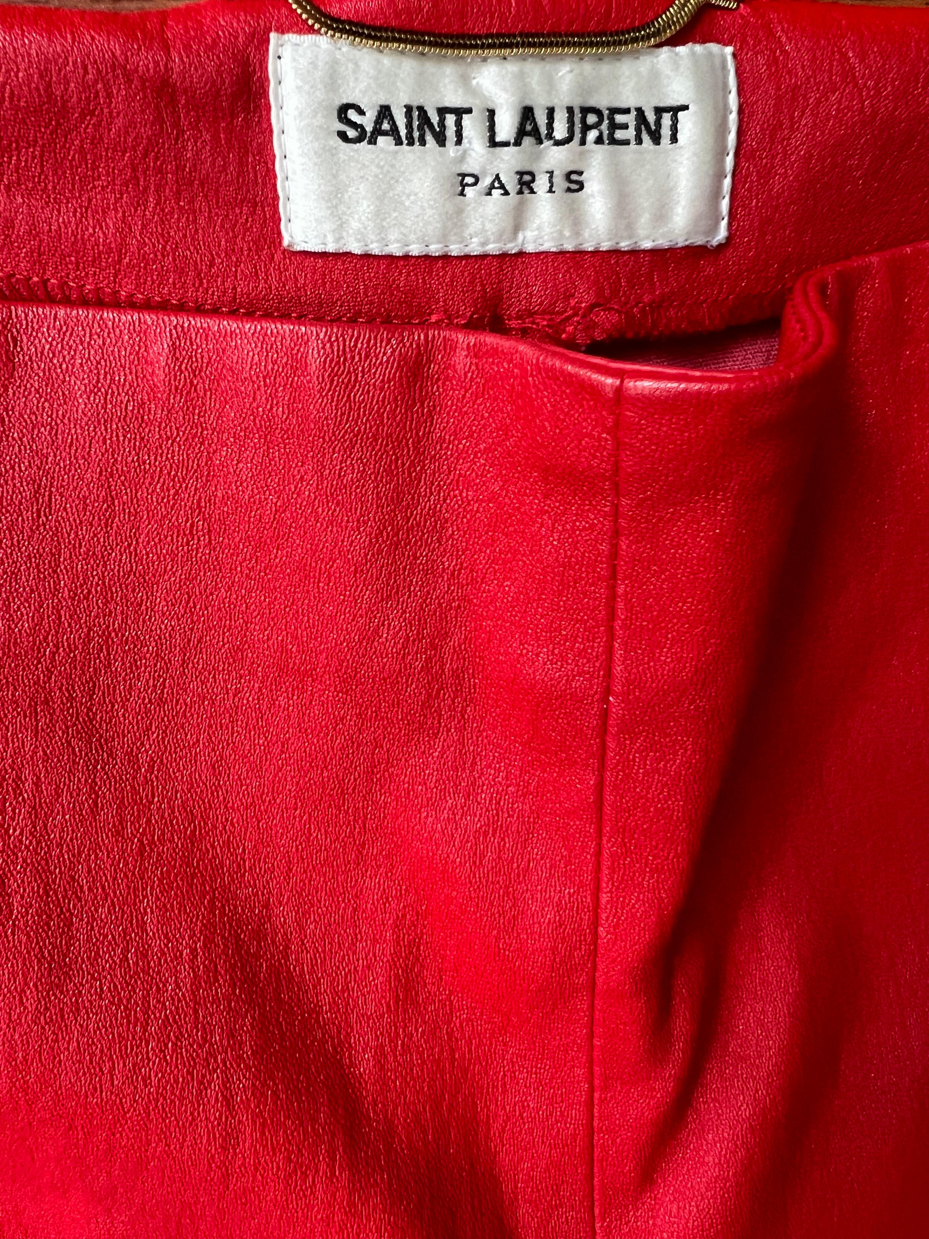 Saint Laurent Red leather skinny pant  For Sale 1