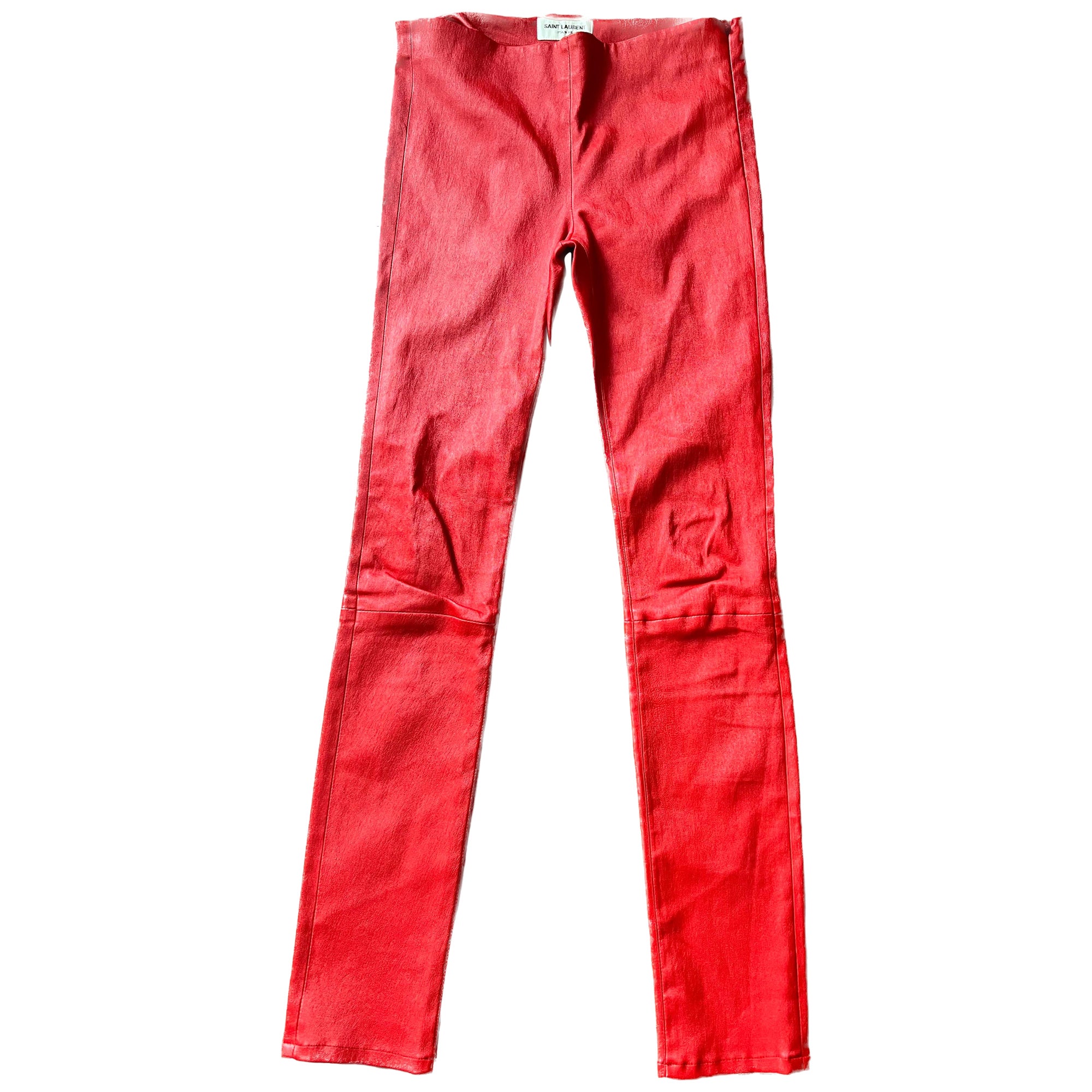 Saint Laurent Red leather skinny pant For Sale