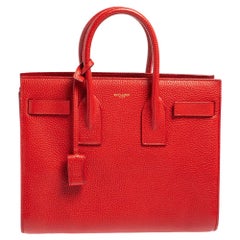 Saint Laurent Red Leather Small Classic Sac De Jour Tote