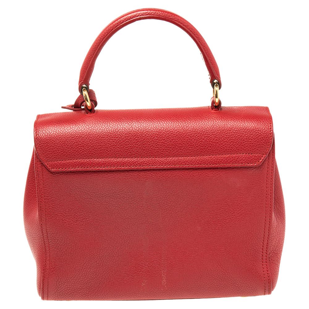 Saint Laurent Red Leather Small Moujik Top Handle Bag In Good Condition In Dubai, Al Qouz 2
