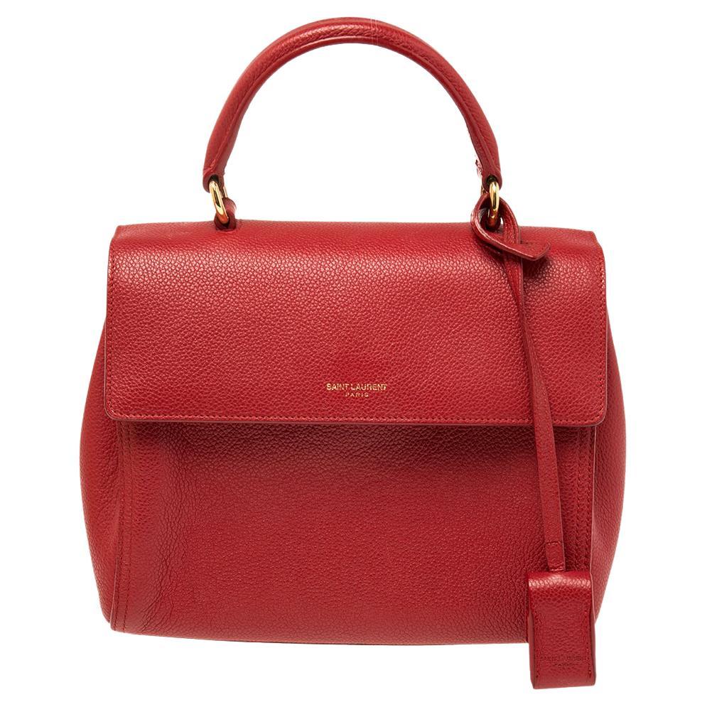 Saint Laurent Red Leather Small Moujik Top Handle Bag