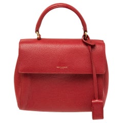 Saint Laurent Red Leather Small Moujik Top Handle Bag
