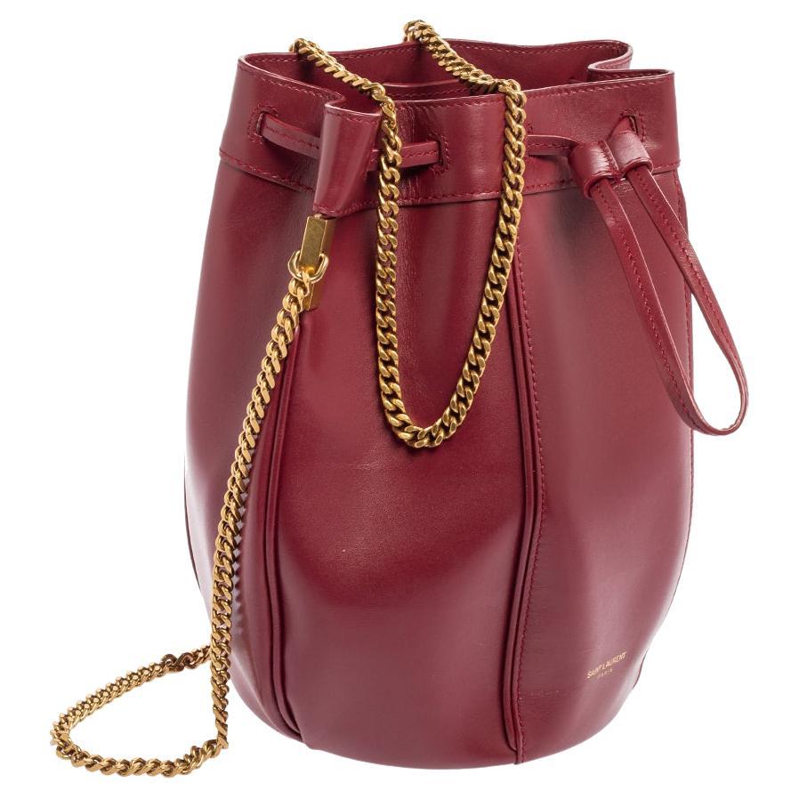 Saint Laurent Red Leather Small Talitha Bucket Bag In Excellent Condition In Dubai, Al Qouz 2