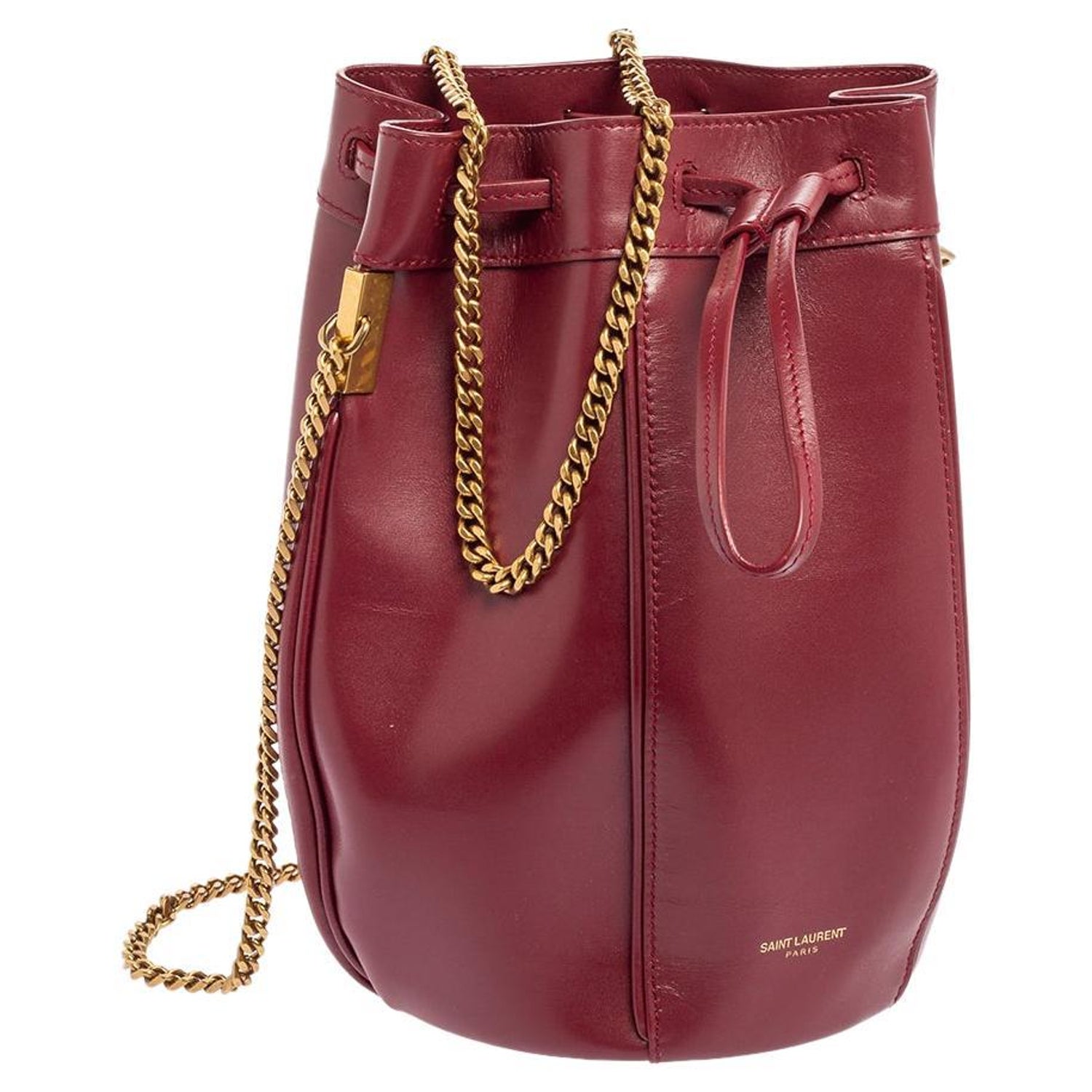 Saint Laurent Red Leather Small Talitha Bucket Bag at 1stDibs
