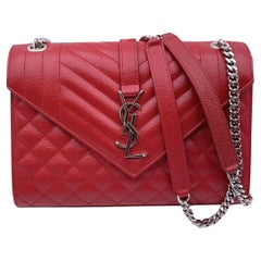 Saint Laurent Red Leather Tri Quilt Monogram Envelope Shoulder Bag