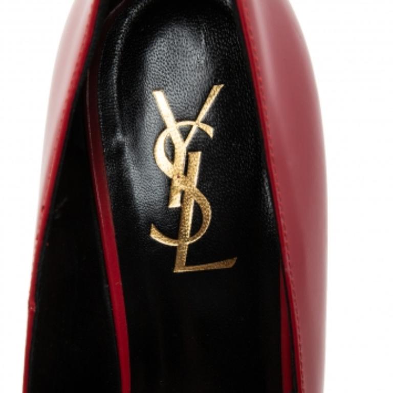 Women's Saint Laurent Red Leather Tribtoo  Pumps Size 38.5 For Sale