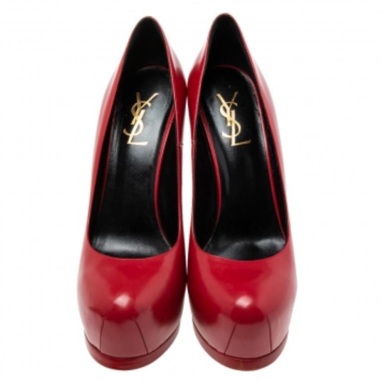 Saint Laurent Red Leather Tribtoo  Pumps Size 38.5 For Sale 1