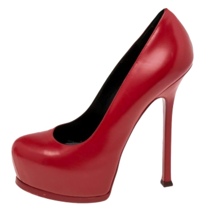 Saint Laurent Red Leather Tribtoo  Pumps Size 38.5