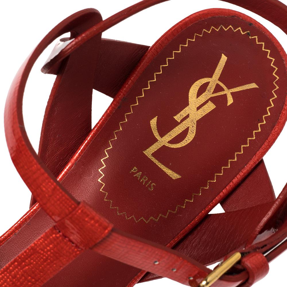 Saint Laurent Red Leather Tribute Sandals Size 38 In Good Condition In Dubai, Al Qouz 2