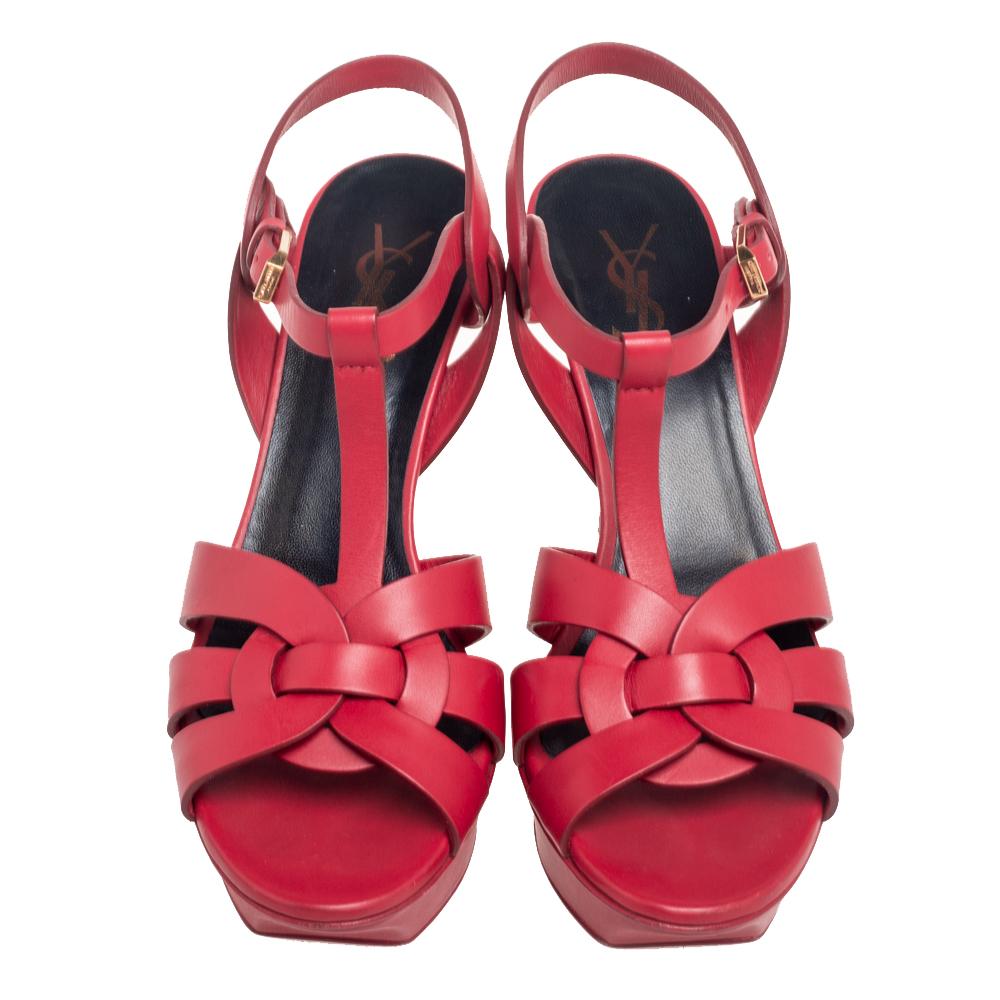 Saint Laurent Red Leather Tribute Sandals Size 38 2