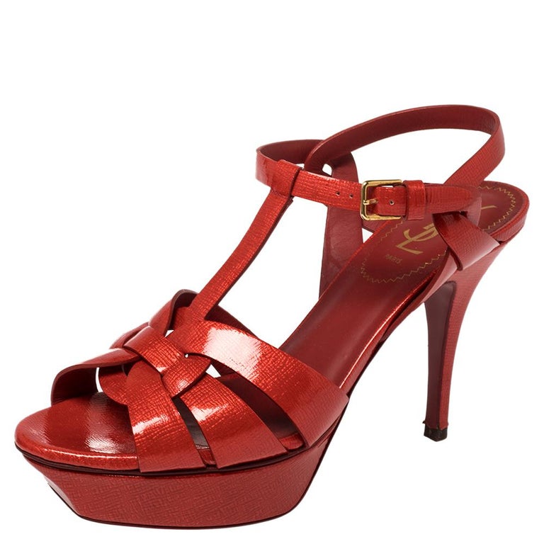 Saint Laurent Red Leather Tribute Sandals Size 38 at 1stDibs | red leather  sandals, ysl red tribute sandals, ysl tribute red