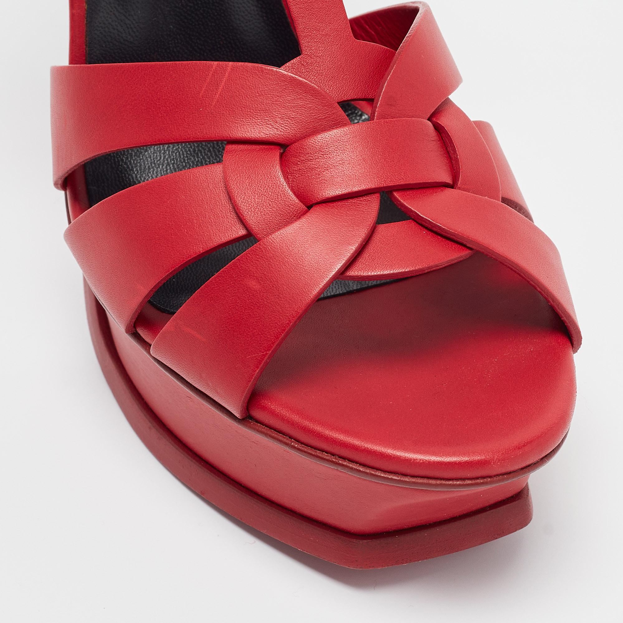 Saint Laurent Red Leather Tribute Sandals Size 38.5 For Sale 1