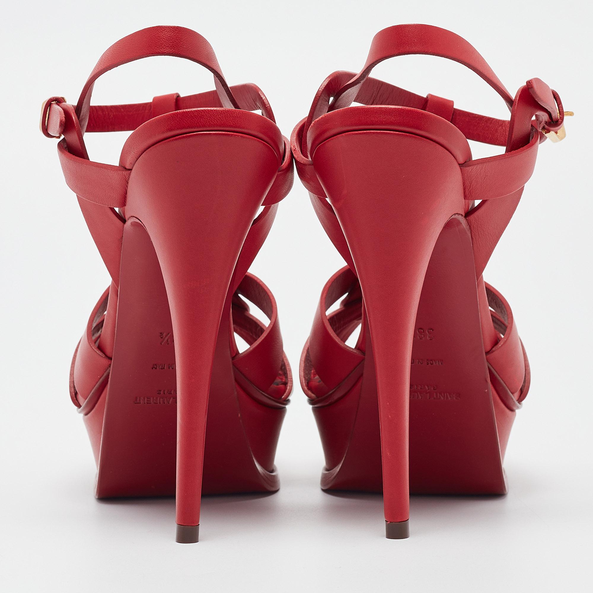 Saint Laurent Red Leather Tribute Sandals Size 38.5 For Sale 2