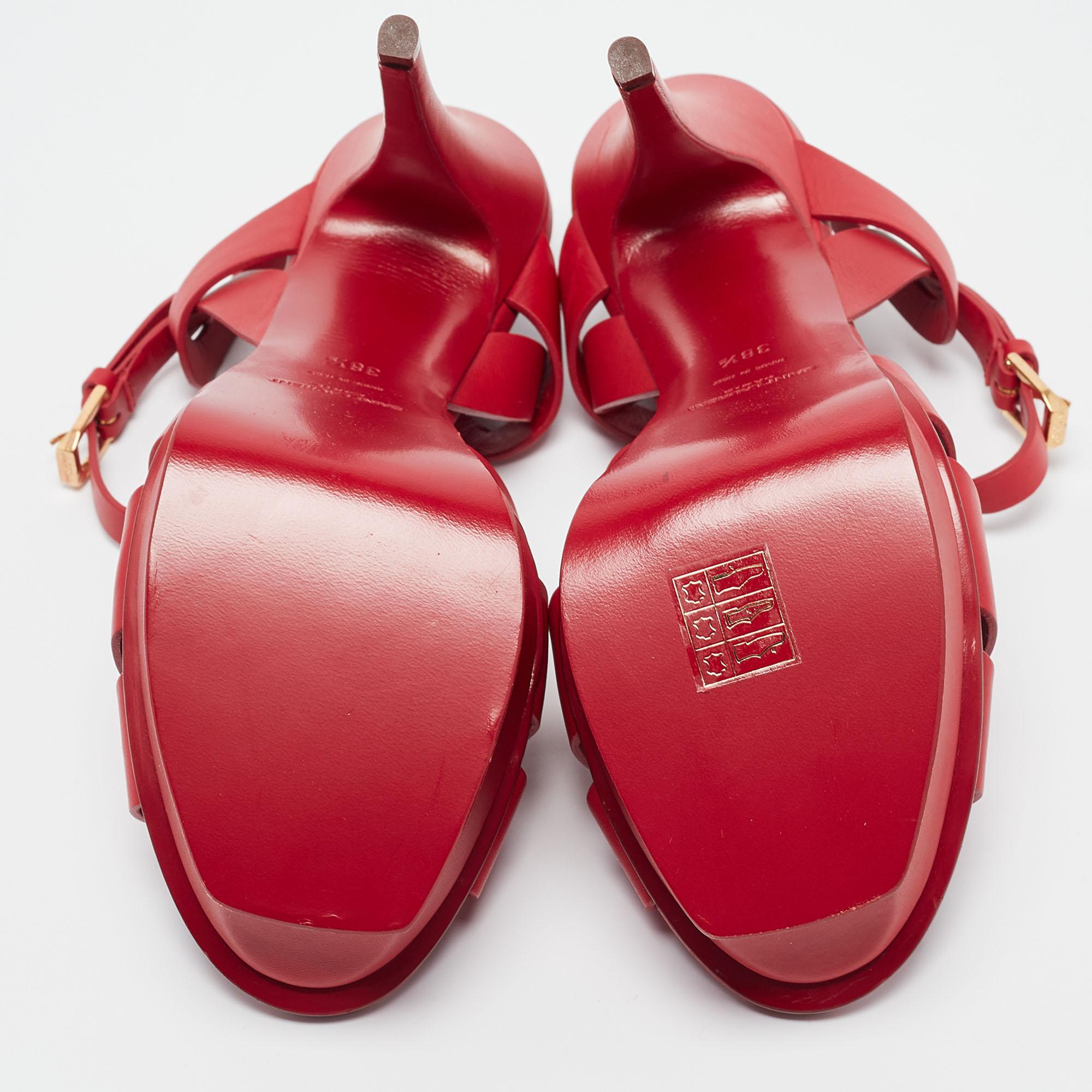 Saint Laurent Red Leather Tribute Sandals Size 38.5 For Sale 3