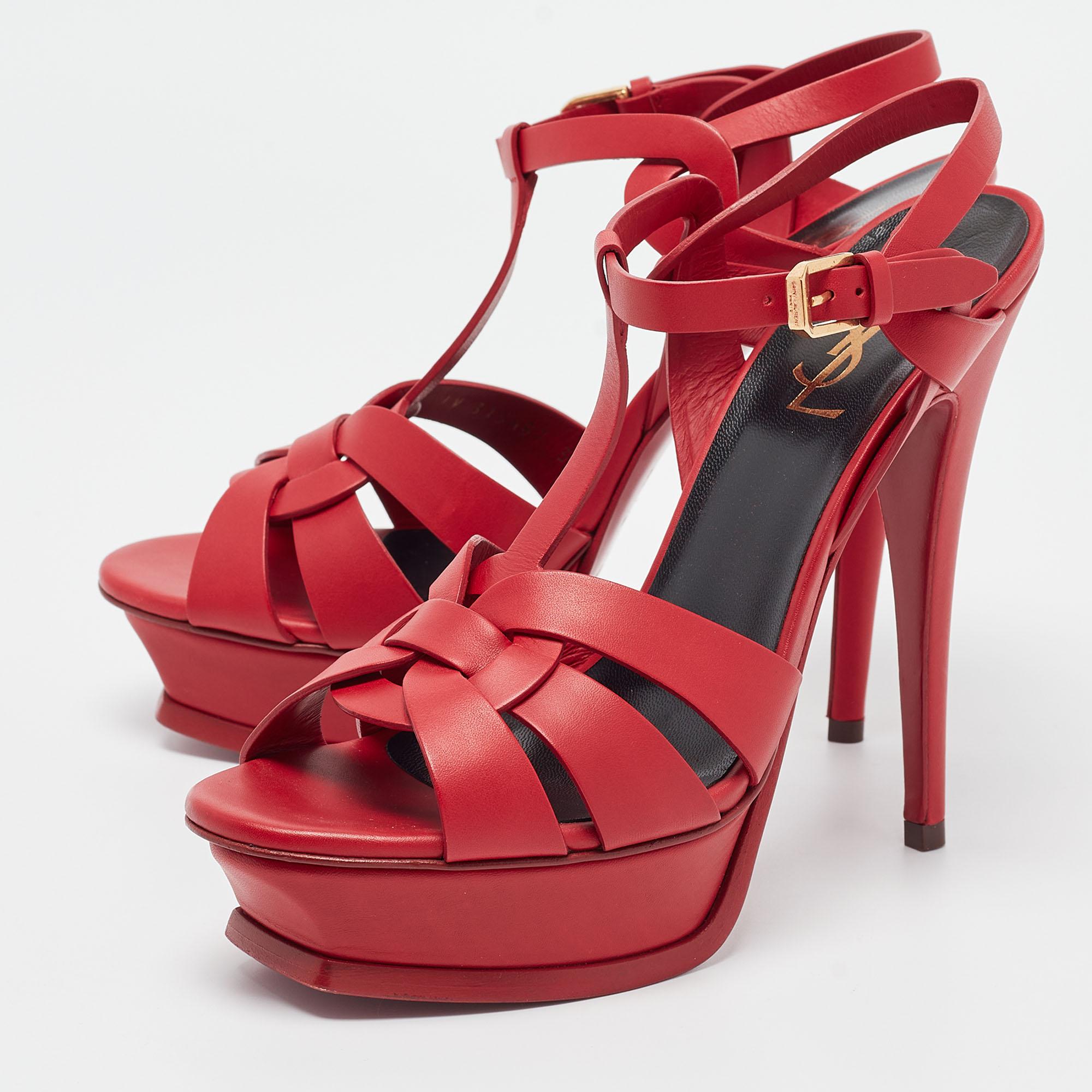 Saint Laurent Red Leather Tribute Sandals Size 38.5 For Sale 4