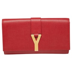 Saint Laurent Red Leather Y-Ligne Clutch