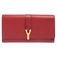 Saint Laurent Red Leather Y-Ligne Continental Wallet