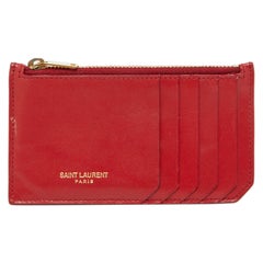 Saint Laurent Red Leather Zip Card Case